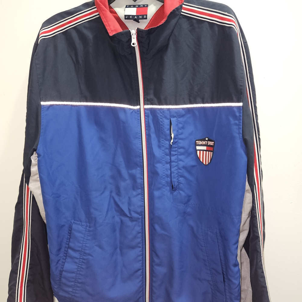Men's Vintage Tommy Hillfiger Blue and Red Jacket